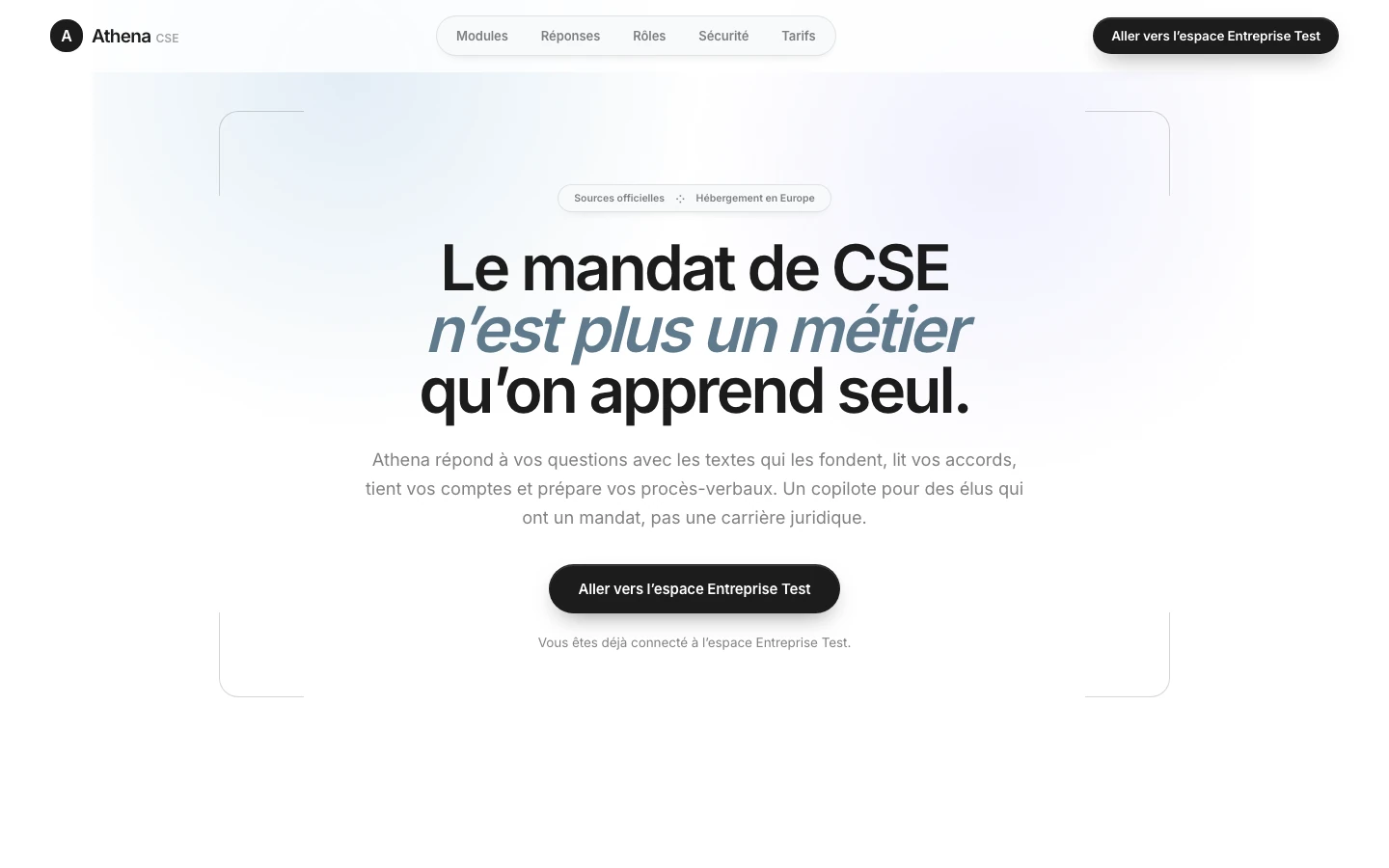 Athena — SaaS d'assistance juridique et comptable CSE — Accueil