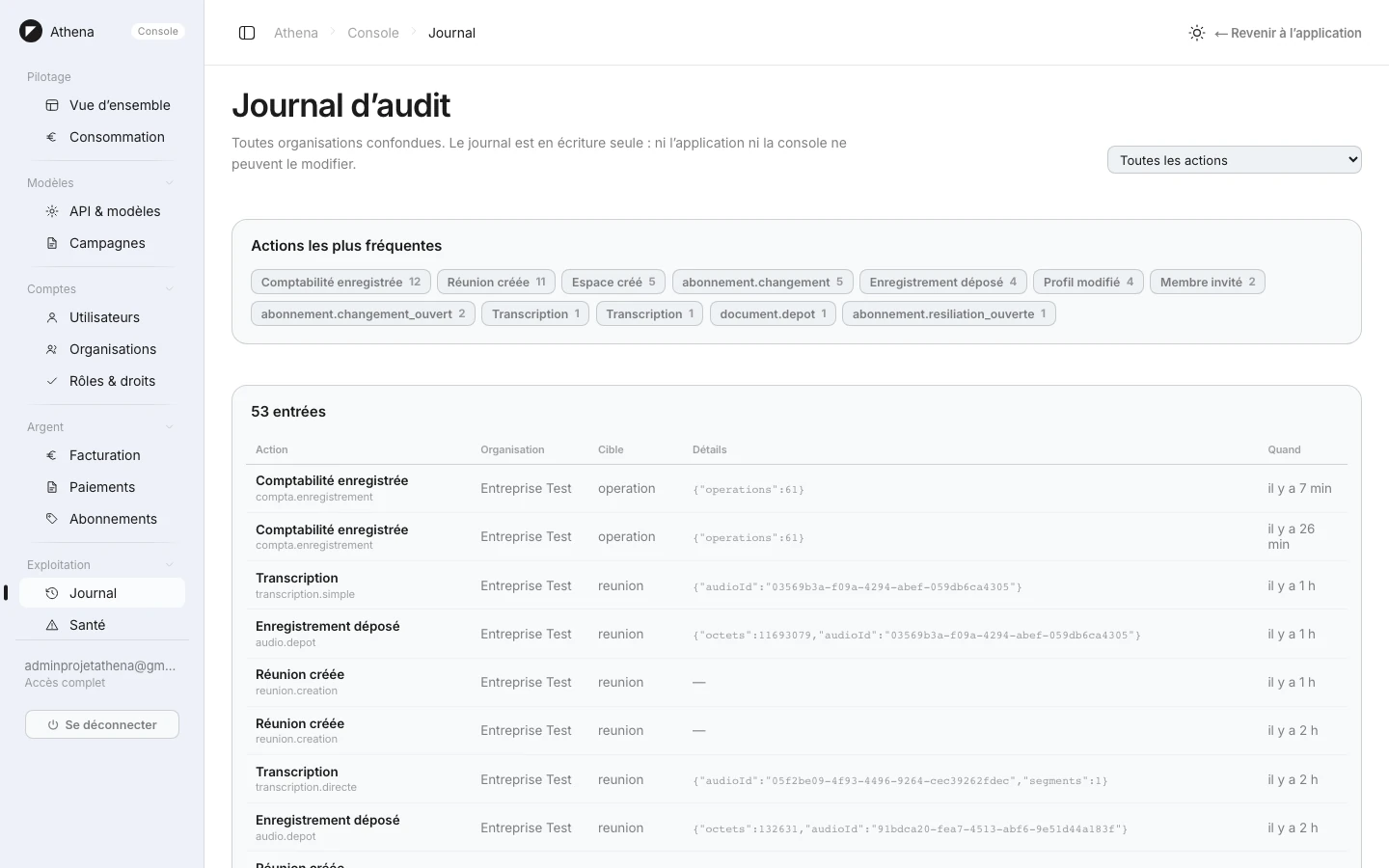 Athena — SaaS d'assistance juridique et comptable CSE — Console journal